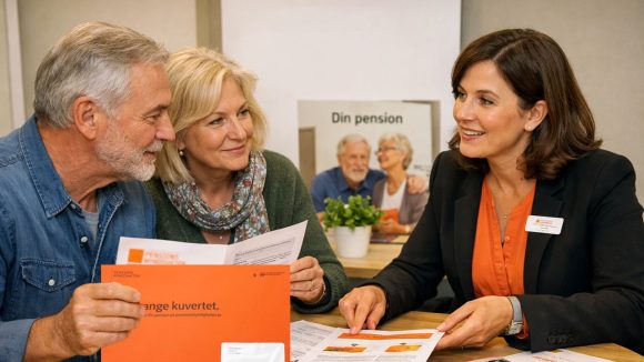 Seniorer får info av handläggare angående allmänna pensionen. Foto: Sora