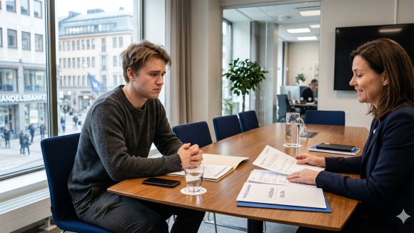 Ung kille i bankmöte. Foto Gemini